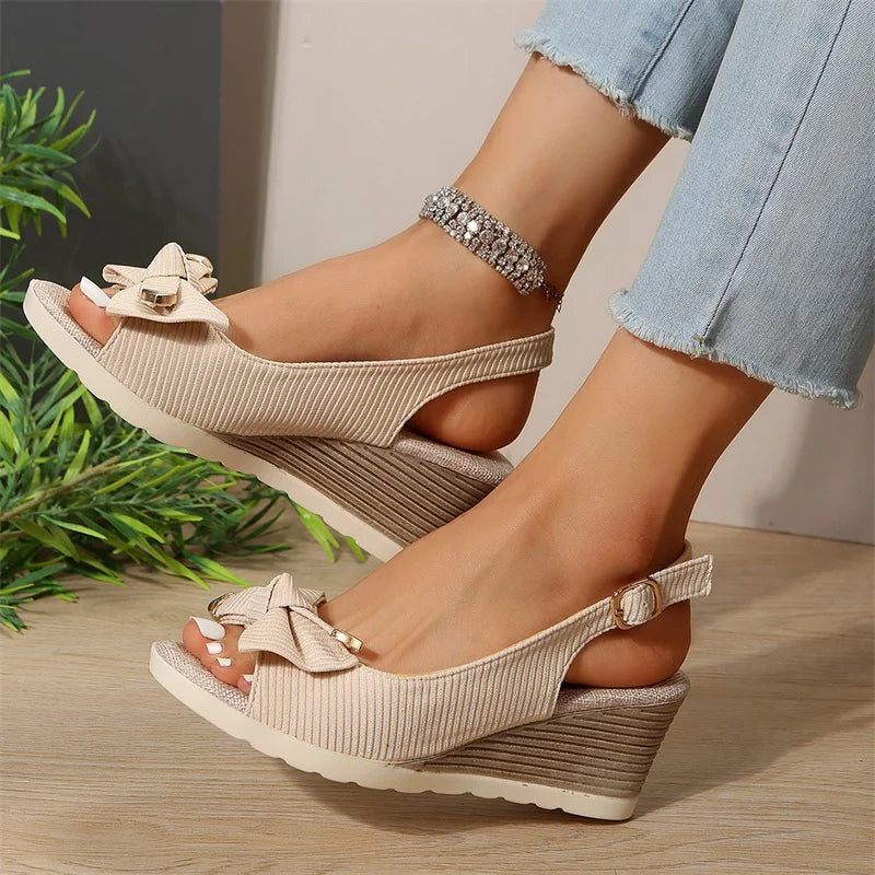 Women Sandals Wedges Fashion Buckle Peep Toe Comfort Lightweight High Heels Wear-resistant Women Office Wedding Sandals