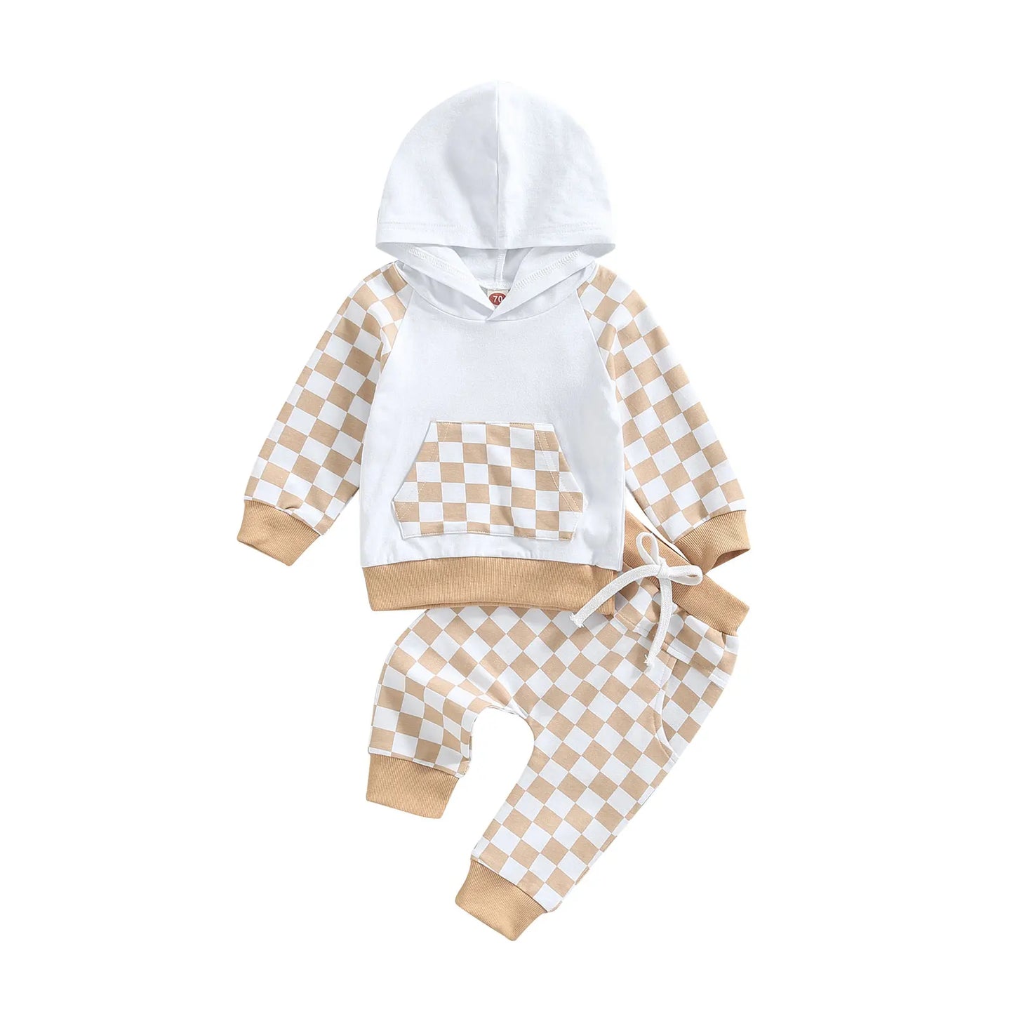 Citgeett Autumn Kids Girl Boys Outfit Set Plaid Long Sleeve Hoodie Pockets Elastic Waist Pants Spring Clothes