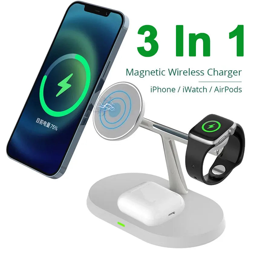 30W 3 In 1 Magnetic Wireless Charger Stand Fast Charging Dock Station for iPhone 15 14 13 12 Pro Max Apple Watch 8 7 Airpods Pro