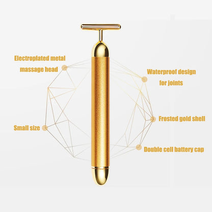 24K Gold Facial Slimming Massager T Shaped Vibrating Roller Skin Beauty Pulse Firming Face Massage Lift Tightening Wrinkle Bar