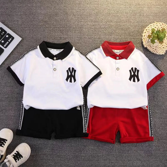 Infant Toddler Summer Short Sleeve Sport Outfit Baby Boys Clothes Set Turn-down Collars Shirs+Shorts 2PCS Clothing Kids 1-5T Set