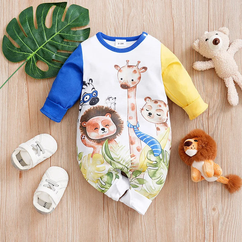 Spring And Autumn Boys And Girls Cute Cartoon Small Animal Print Casual Wear Comfortable Long Sleeve Baby Bodysuit