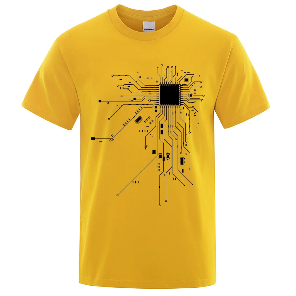 CPU Processor Circuit Diagram T Shirt Men Summer Cotton T-shirt Men's Funny Tops Fashion Tees Homme Brand Unisex Clothes C99