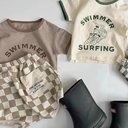 Summer suit 2024 new American baby suit TZ230137  short sleeve plaid shorts thin baby baby two-piece suit