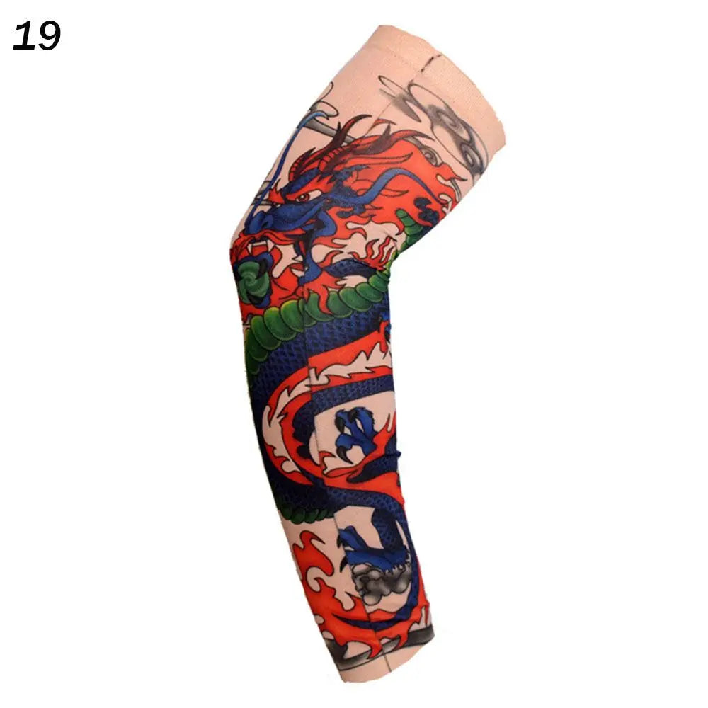 1Pcs New Flower Arm Tattoo Sleeves Seamless Outdoor Riding Sunscreen Arm Sleeves Sun Uv Protection Arm Warmers For Men Women