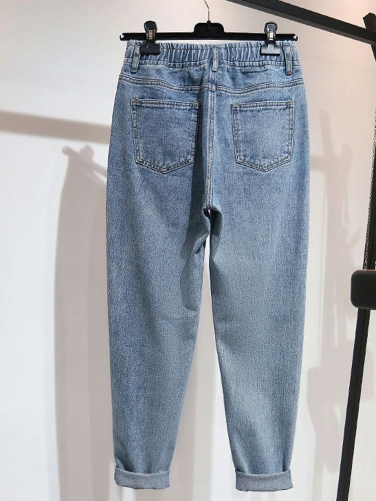 Big Size 5xl High Waist Harem Jeans  Ankle Length Vintage Straight Denim Pants Baggy Vaqueros  New Trousers Woman Casual Spodnie