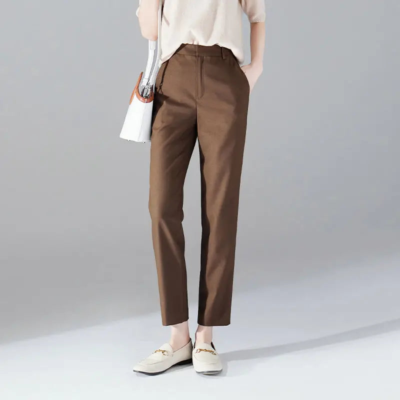 Autumn Winter High Waist Elegant Fashion All-match Solid Color Pants Female Ankle Length Slim Casual Trousers Women's Clothing