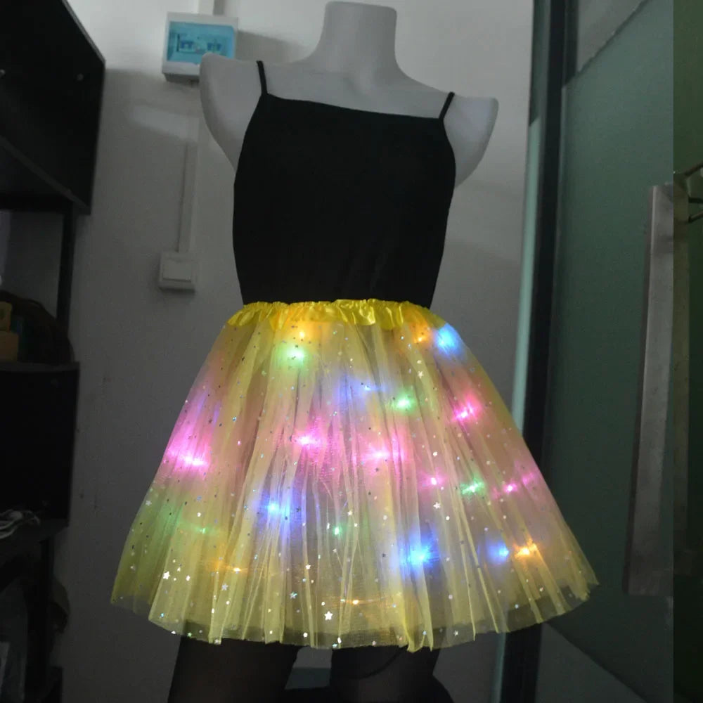 Women's Girl Glow Star Tutu Light Up Skirt Birthday Wedding LED Clothes Ballet Dance Halloween Christmas Fancy Party Costume