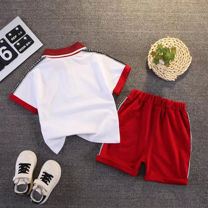 Infant Toddler Summer Short Sleeve Sport Outfit Baby Boys Clothes Set Turn-down Collars Shirs+Shorts 2PCS Clothing Kids 1-5T Set