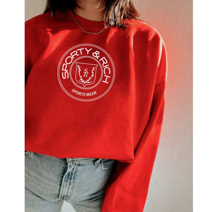 Sprot Make You Wellness Letters Printing 90's Loose Cotton Sweatshirts Women Red Long Sleeve Casual Pullover Ins Fashion Jumpers