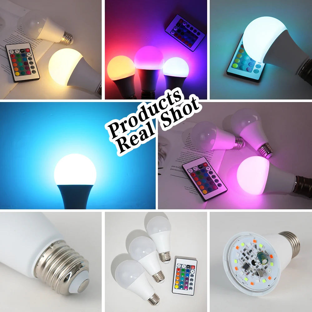 LED Light Bulbs AC 220V E27 RGB Bombillas LED Lamp IR Remote Control Changeable Colorful RGB White Ampoules Spotlight Led Bulb