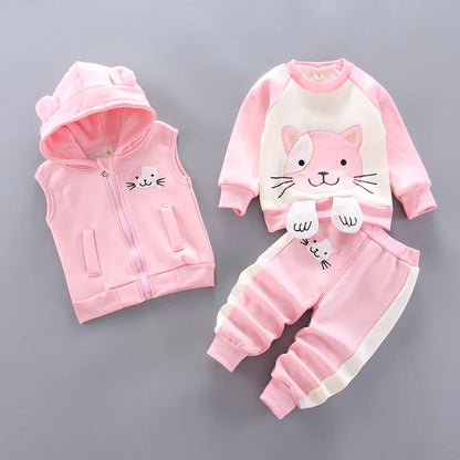 Baby Boys And Girls Clothing Set Tricken Fleece Children Hooded Outerwear Tops Pants 3PCS Outfits Kids Toddler Warm Costume Suit