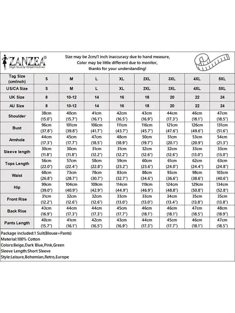 2024 ZANZEA Summer Short Sets Women Vintage Short Sleeve Blouse Pants Suits Fashion Tracksuit Two Piece Sets Womens Outifits