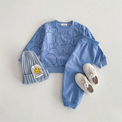 0 1 2 3year Old Baby Sweatshirt Set Loose Fashion Printed Mickey Children's Tracksuit Kids Clothing Long Sleeved Tops Sweatpants