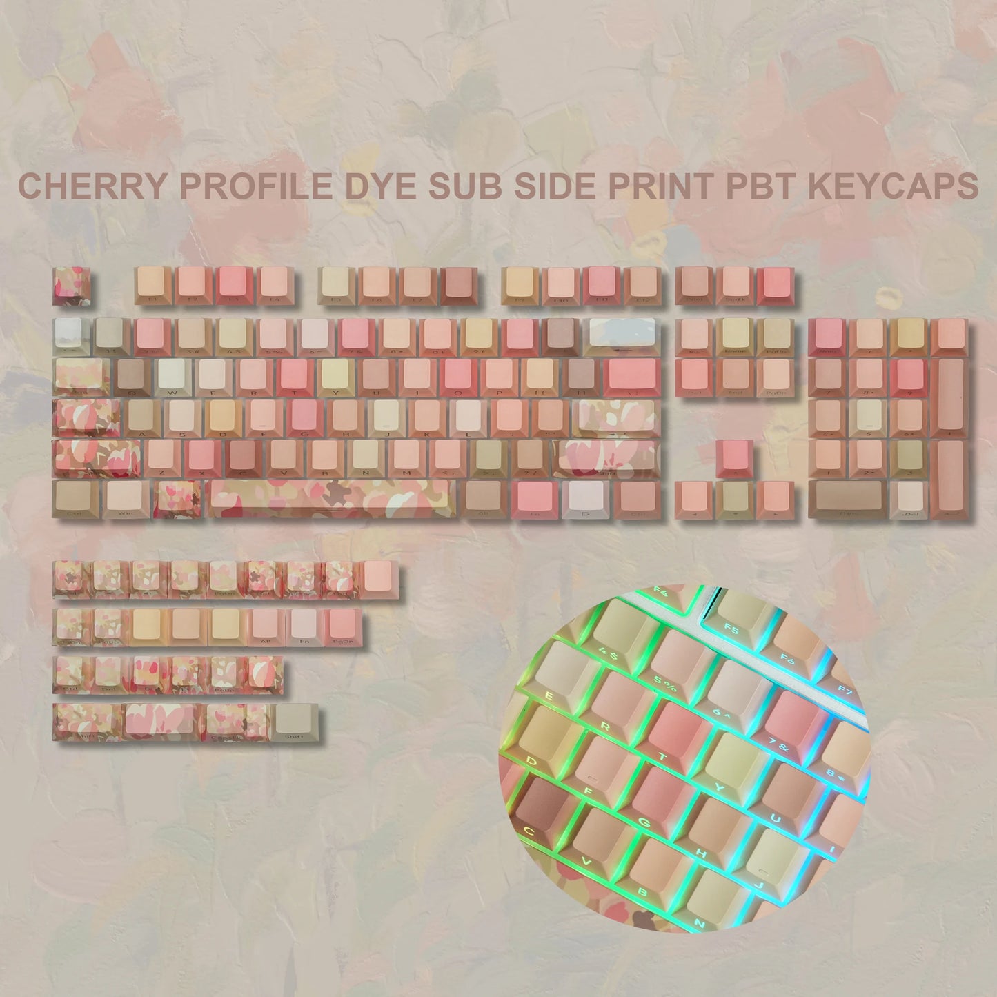 135 Keys Wood Grain Shine Through Keycaps Dye Sub Side Print PBT Keycaps Cherry Profile for Cherry Gateron MX Switch Keyboard