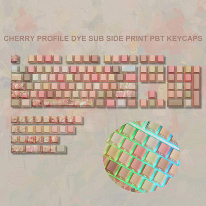 135 Keys Wood Grain Shine Through Keycaps Dye Sub Side Print PBT Keycaps Cherry Profile for Cherry Gateron MX Switch Keyboard