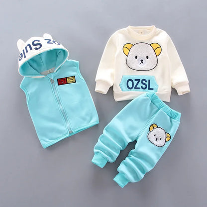 Children's Autumn and Winter Set 2024 Boys and Girls Cartoon Plush Coat+Hooded Vest+Pants Set Baby Warm Three Piece Set 0-4Y