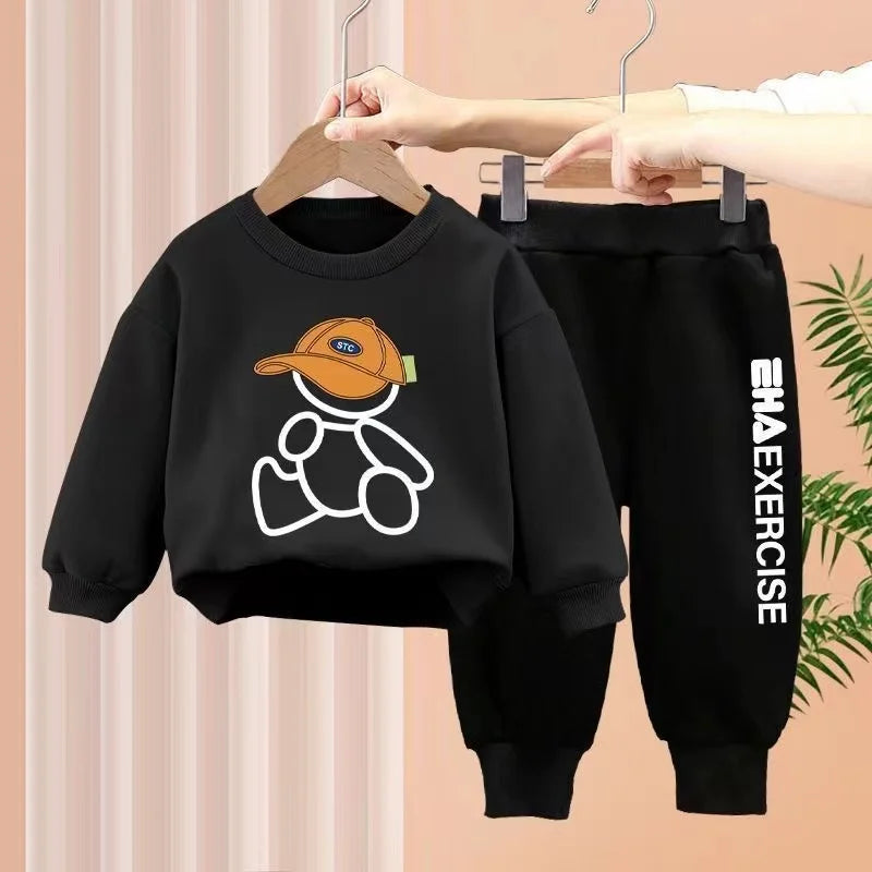 Autumn Baby Girl Boy Clothes Set Children Sports Cartoon Prints Sweatshirt Top and Pants Buttom Two Piece Suit Cotton Tracksuit