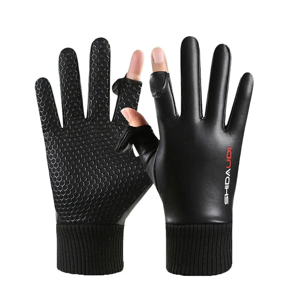 Men Leather Gloves Warm Thermal Fleece Leather Gloves Windproof Ski Snow Snowboard Touch Thick Plush Gloves Riding Gloves