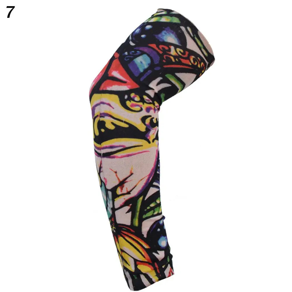 1Pcs New Flower Arm Tattoo Sleeves Seamless Outdoor Riding Sunscreen Arm Sleeves Sun Uv Protection Arm Warmers For Men Women