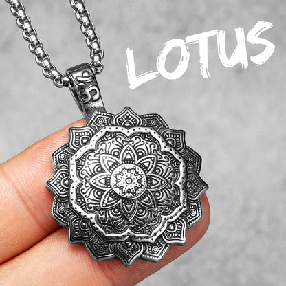 Buddhism Mandala Flower Amulet Men Necklaces Stainless Steel Pendants Chains Women Jewelry Cool Male Accessories Gifts Wholesale