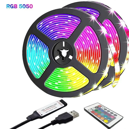 LED USB RGB Strip Light With 24keys Remote Control 5M 5050 Flexible Lights Strip for Room Living Room Party TV Backlight