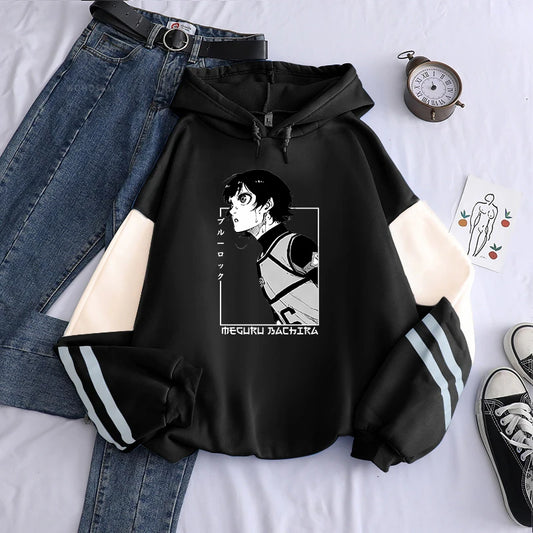 Japan Anime Blue Lock Bachira Meguru Hoodies for Men Streetwear Long Sleeve Fleece Warm Man Patchwork Winter Fall Sweatshirts