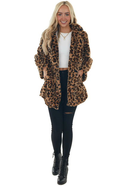 2024 Autumn and Winter Leopard Women's Fashion Temperament Faux Fur Pocket Loose Fur Coat