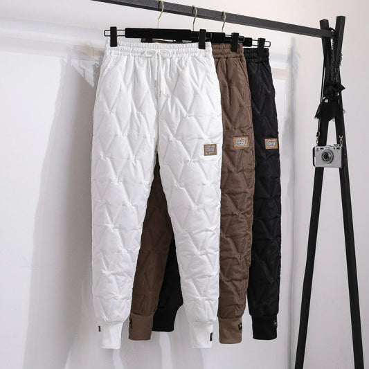 Thickened Warm Harajuku Style Women's Cotton Pants Autumn Winter Loose Fit Fashion Diamond Patterned Outerwear Trousers