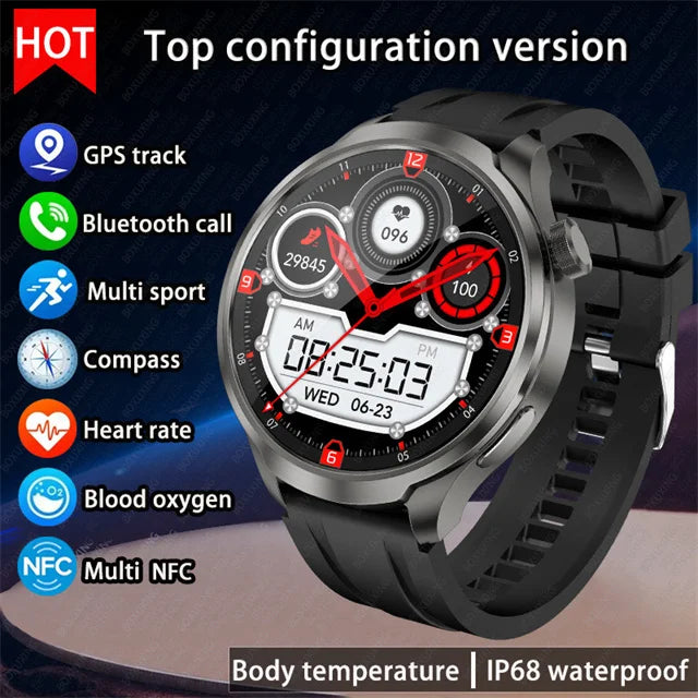 2025 New 1.85" AMOLED Screen GPS Sports Smart Watch Men NFC Compass Heart Rate Waterproof Bluetooth Call Smartwatch For HUAWEI