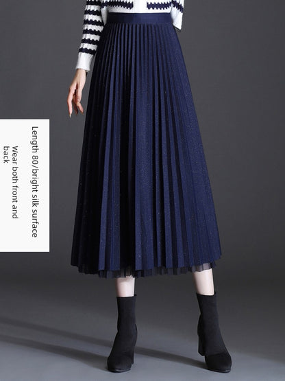 Starry Sky High Waist Double-Sided Wear Drape Autumn and Winter Pleated Skirt