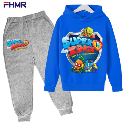 Super zings 4-14Y Kids Boys Hoodies+Pants Sets New Autumn Baby Tops Clothing Toddler Casual Sweatshirt Suit Children Clothes