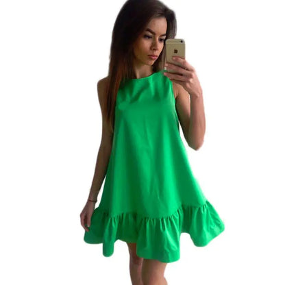 Jocoo Jolee 2024 Summer Solid Beach Chiffon Dress Women Casual Sleeveless Ruffled Loose Mini Dress Elegant Vestidos Clothing