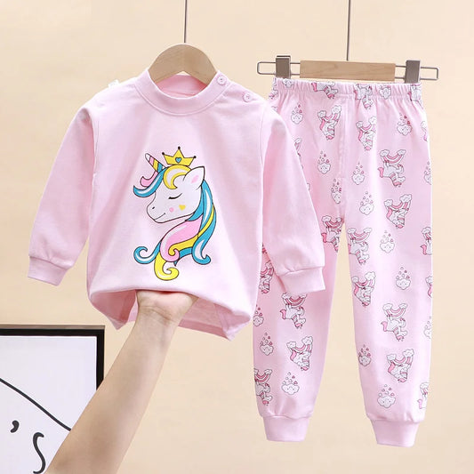 Kids Cartoon Print Clothing Sets Autumn Winter Warm Cotton Suits Spring Boys Girls Fashion Pullover+Pants 2Pcs Outfits 0-8 Years