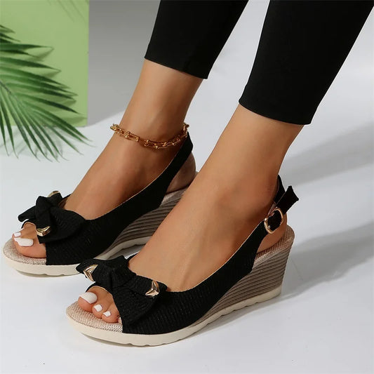 Women Sandals Wedges Fashion Buckle Peep Toe Comfort Lightweight High Heels Wear-resistant Women Office Wedding Sandals