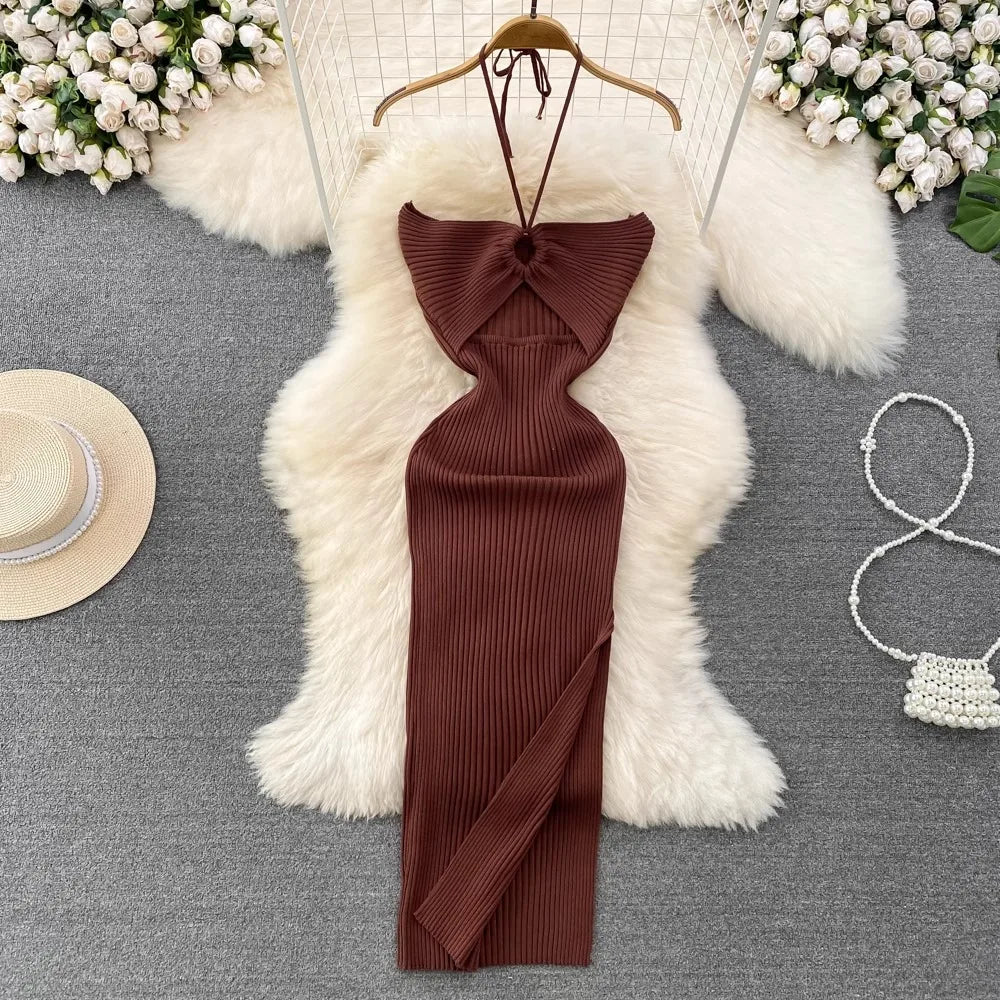 YuooMuoo Women Dress 2024 New Summer Fashion Sexy Package Hips High Split Knitted Bodycon Party Dress Vacation Beach Vestidos