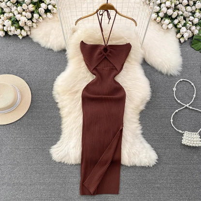 YuooMuoo Women Dress 2024 New Summer Fashion Sexy Package Hips High Split Knitted Bodycon Party Dress Vacation Beach Vestidos