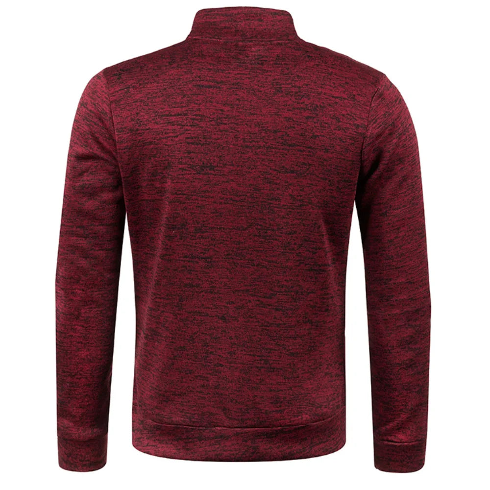 Solid Color Coat Men Autumn Winter Long Sleeve Zipper Stand Collar T-shirts for Men Pullover Top Sports Male