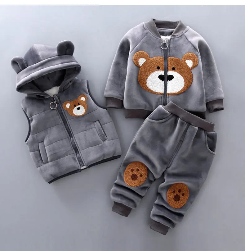 Children's Autumn and Winter Set 2024 Boys and Girls Cartoon Plush Coat+Hooded Vest+Pants Set Baby Warm Three Piece Set 0-4Y