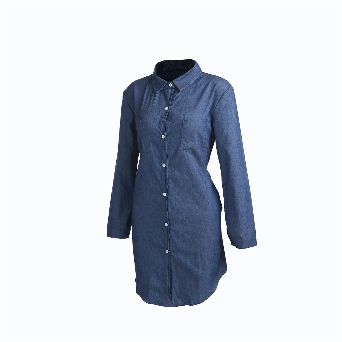 Womens Blue Denim Shirt Long Sleeve Casual Loose Shirt Mini Jeans Dress Turn Down Casual Buttons Jean Dresses Summer Skirts