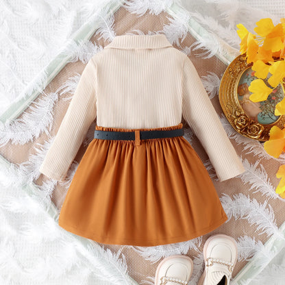 3PCS Autumn New Style 1-5 Year Old Girl Baby College Casual Solid Color Long-Sleeved Pit Top + Pleated Short Skirt Set