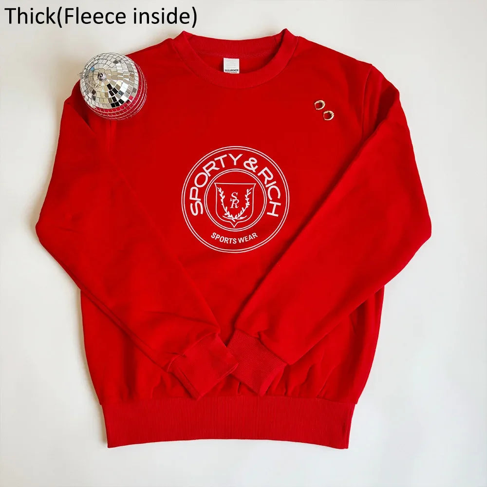 Sprot Make You Wellness Letters Printing 90's Loose Cotton Sweatshirts Women Red Long Sleeve Casual Pullover Ins Fashion Jumpers