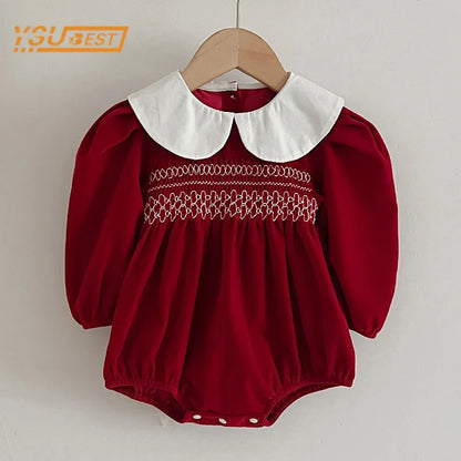 Autumn Newborn Kids Baby Girls Long Sleeve Sweet Solid Color Princess Rompers Infant New Baby Girls Rompers Clothes