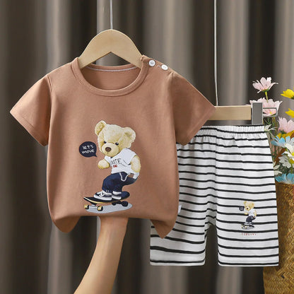 Children Clothing Suit Summer Cartoon Children's Sets Cotton T-Shirts Shorts Boys Girls Short Sleeve Kids Clothes