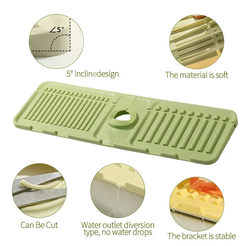 Faucet Splash Silicone Pad Multipurpose Toilet Soap Storage Slope Design Rapid Drainage Kitchen Foldable Drainage Antislip Mat