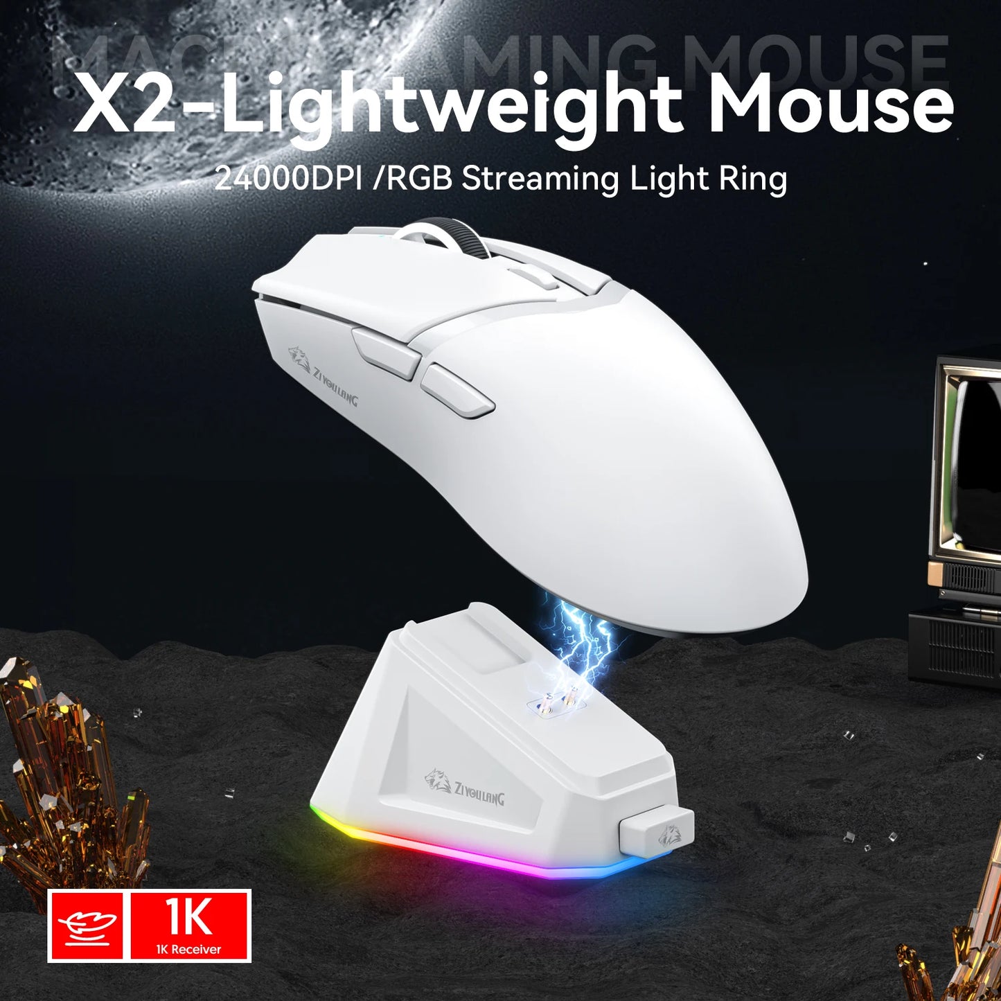 X2  wireless Mouse, 24000DPI PAW3311  2.4G/BT/Wired Ultra-light Magnetic Charging Dock  Gaming Mouse