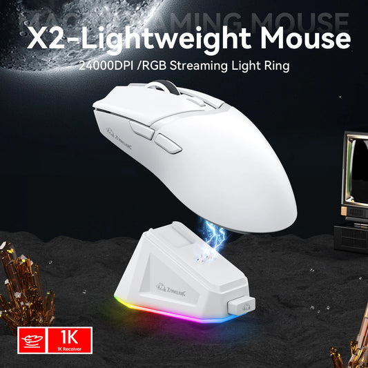 X2  wireless Mouse, 24000DPI PAW3311  2.4G/BT/Wired Ultra-light Magnetic Charging Dock  Gaming Mouse