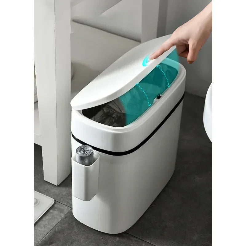 14L Push-type Trash Can Bathroom Trash Can Household Waterproof Narrow Gap Cleaning Storage Box Kitchen Trash Can Paper Basket