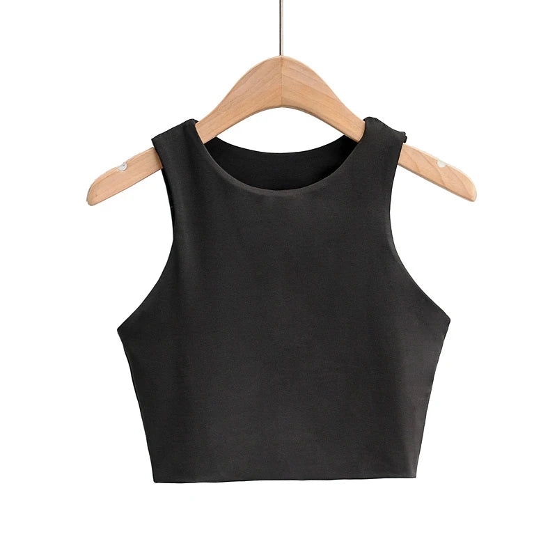 LUNDUNSHIJIA 2020 Summer Fashion Women Sexy Slim Tops O-neck Sleeveless Double Nylon Ladies Good Quality Tank Tops 6 Colors