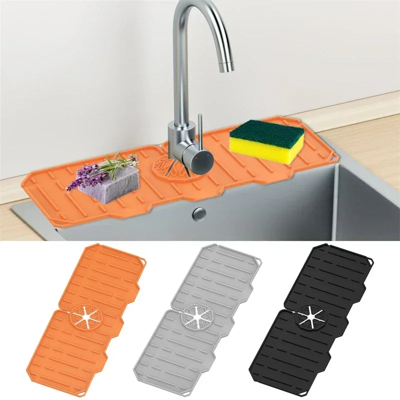 Silicone Kitchen Faucet Mat For Sink Sponge Drain Rack Foldable Sink Mat Faucet Splash Catcher Bathroom Countertop Protector Mat